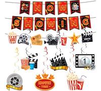 Bannière Tourbillons à Suspendre sur le Thème du Film, Décorations de Soirée Cinéma - Décoration Suspendue en Spirale pour Soirées Cinéma et Anniversaires