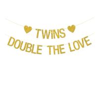 Bannière Twins Double the Love - Fournitures de fête prénatale - 1er anniversaire des jumeaux - Décorations de fête « We are One Oh Babies » - Paillettes dorées
