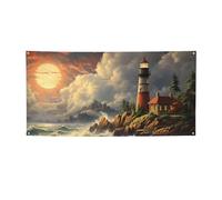 Bannière vague et phare de la côte - Décoration de fête d'anniversaire - Photographie - Bannières et panneaux - Décoration murale - Fournitures de fête - 180 x 119 cm - Taille M