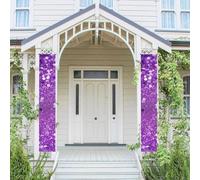 Bannière verticale à suspendre pour porte d'entrée, bannière de porte d'entrée à paillettes violettes scintillantes, bannière de fête pour extérieur, vacances, mariage, cour, décoration murale
