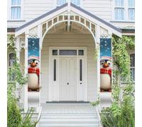 Bannière verticale de porche à suspendre - Bannière de Noël amusante - Pingouin - Panneau de porte d'entrée à suspendre - Bannière de fête extérieure saisonnière pour mariage, cour - Décoration murale