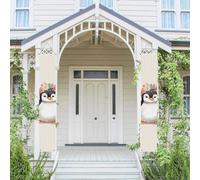 Bannière verticale de porche à suspendre - Bannière de porte de pingouin portant des fleurs - Panneau de porte d'entrée - Bannière de fête - Bannière de fête saisonnière pour extérieur, vacances