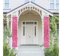 Bannière verticale de porche à suspendre - Rose étincelant - Paillettes roses - Panneau de porte d'entrée - Bannière de fête - Bannière de fête saisonnière pour extérieur, vacances, mariage, cour