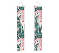 Bannière verticale pour porche - Licorne avec cheveux roses imprimés drapeaux à suspendre pour fête d'entrée ou de fête, pour décoration d'intérieur/extérieur