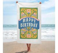 Bannière vintage avec texte « Happy Birthday » - Serviette de plage en microfibre anti-sable - Grande serviette de douche multi-usages absorbante pour salle de bain et piscine - 130 x 80 cm