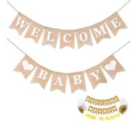 Bannière Vintage en Lin pour Bébé,Baby Shower Decoration Bannière de Douche,Welcome Baby Banderole Bapteme,Fanions pour Fête Prénatale, Décoration de Maison,Réutilisable Garçon ou Fille Baby Bunting