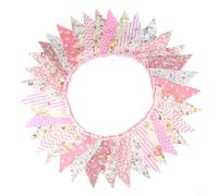 Bannière vintage en tissu floral de 10 m avec 36 drapeaux triangulaires pour mariages, fêtes d'anniversaire, fêtes prénatales et décorations de jardin (rose)