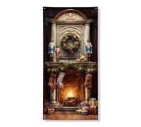 Bannière vintage festive pour porte de cheminée, décoration de Noël avec couronne et casse-noisette, toile de fond saisonnière pour intérieur et extérieur, 91,4 x 183 cm