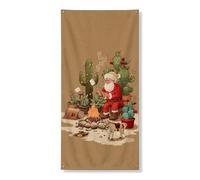 Bannière vintage Père Noël, cactus fantaisie, feu de camp, fournitures de festival d'intérieur et d'extérieur 91,4 x 183 cm