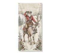 Bannière vintage Père Noël chevauchant le renne - Décoration de vacances rustique, festival d'hiver, décoration intérieure et extérieure - 91,4 x 183 cm