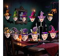 Bannière Visage Personnalisée Halloween - Chapeau Fête avec Texte/Photo, BanderoLes Customisées Effrayantes, Guirlande de Fanions Visage, Décor Murale 6-20 Pièces,Décoration Party Humoristique