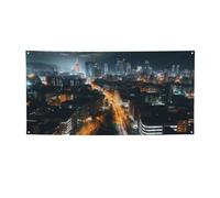 Bannière vue nocturne ville décoration de fête drapeau fête d'anniversaire photographie arrière-plan bannières et panneaux décoration murale bannière fournitures de fête faveurs 180 x 119 cm Taille M
