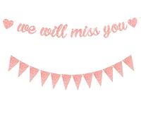 Bannière « We Will Miss You » à paillettes or rose et triangle pour la retraite, les adieux, les remises de diplômes, les départ, les décorations de fête, accessoires photo