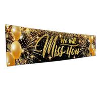 Bannière « We Will Miss You » - Bannière « Good Luck » - 1,8 x 0,4 m - Décorations de fête - Double couture (noir et doré)