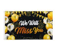 Bannière « We Will Miss You » - Grand drapeau de retraite de 0,9 x 1,5 m - Décoration de fête d'adieu dorée et noire - Panneau d'adieu pour bureau, collègue, enseignant, sortie ou départ à la retraite