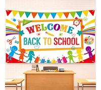 Bannière Welcome Back To School Bannière de Toile de Fond Premier Jour d'École Grande Bannière suspendue École en Tissu Décoration de Bienvenue Revoir Fourniture de Fête 6,1 x 3,6 ft