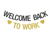 Bannière « Welcome Back to Work » - Fournitures de fête d'anniversaire - Retour au travail - Décorations de fête sur le thème de la bienvenue - Paillettes noires et dorées