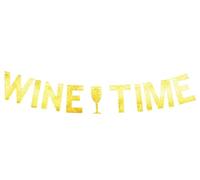 Bannière Wine Time Wine Time Wine Tasting Party Gold Glitter Papier Fanion Vin/Boisson/Alcool Décorations de fête d'anniversaire thématique (doré)
