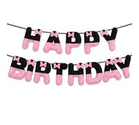 Bannières 2D en feutre noir et rose, thème nœud, décoration de fête d'anniversaire, accessoires de fête princesse pour filles, décorations de fête coquette, fournitures pour baby shower MULTI