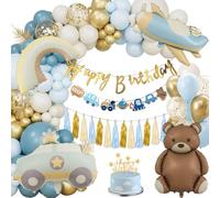 Bannières Anniversaire Garçon - Joyeux Anniversaire, Ballons Bleu et Or, Ours Bébé Kit Déco 1-10 Ans Garçons