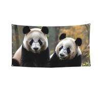 Bannières de bienvenue pour photographie - Bannière de fond pour photographie - Deux grands pandas - Accessoires photo pour clôture, anniversaire, jardin, fête, faveurs, décoration murale, drapeau de