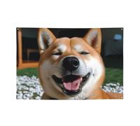 Bannières de bienvenue pour photographie - Bannière de fond Shiba Inu - Langue souriante - Accessoires photo pour clôture, anniversaire, jardin - Fournitures de fête - Décoration murale - 180 x 119 cm