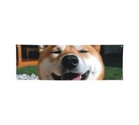 Bannières de bienvenue pour photographie - Bannière de fond Shiba Inu - Langue souriante - Accessoires photo pour clôture, anniversaire, jardin - Fournitures de fête - Décoration murale - 180 x 61 cm