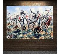 Bannières de chevaliers Templiers - Art antique de la guerre - Poster sur toile vintage - Tapisserie murale - 96 x 144 cm
