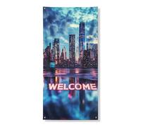 Bannières de couverture de porte d'horizon urbain décoratif, paysage urbain moderne, vue nocturne, décoration de porte d'entrée extérieure, intérieur ou extérieur, thème vacances, affichage d'entrée