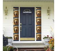 Bannières de porche à suspendre, bannière de porche « Golden Dog Welcome Summer » - Panneau de porche « Happy Birthday » - Bannière de porte d'entrée pour fête de vacances, décoration intérieure et