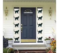 Bannières de porche à suspendre, bannière de porte « Happy Walking Cat Welcome Summer » - Panneau de porche « Happy Birthday » - Bannière de porte d'entrée pour fête de vacances, décoration intérieure