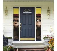 Bannières de porche à suspendre, singe curieux bienvenue d'été, bannière de porche « Happy Birthday » - Bannière de porte d'entrée pour fête de vacances, décoration intérieure et extérieure