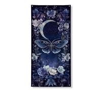 Bannières de porte à motif papillon au clair de lune, décoration de porte d'entrée à motif floral mystique pour intérieur ou extérieur, toile de fond céleste à suspendre pour célébrations saisonnières