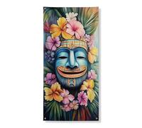 Bannières de protection de porte à fleurs tropicales - Œuvre d'art florale d'hibiscus éclatante - Décoration d'entrée, décoration d'été en plein air - 91,4 x 183 cm