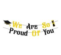 Bannières de remise de diplôme 2024 - Décorations de fête - Dorées et noires - Paillettes « We are So Proud of You » - Bannières de remise de diplôme pour remise de diplôme, fête de remise de diplôme,