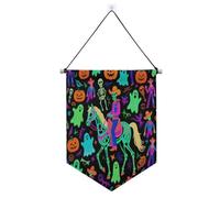 Bannières de squelette d'Halloween à suspendre avec barre télescopique, bannière de fête et décorations d'intérieur, fête en plein air, dernière intervention, drapeaux de fête