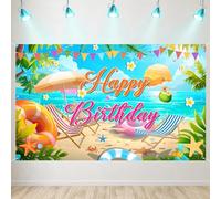 Bannières décoratives d'anniversaire d'été, Fournitures de décoration de Toile de Fond, Panneau Joyeux pour Toile de Fond, Grandes bannières d'anniversaire sur Le thème de la Plage, adaptées à Tout