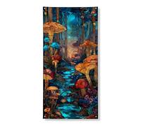Bannières décoratives de porte de forêt enchantée, champignon éclatant, art fantaisie, décoration de porte d'entrée, intérieur ou extérieur, fournitures d'enchantement d'automne 91,4 x 183 cm
