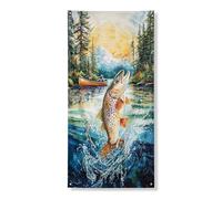 Bannières décoratives de porte de pêche à la truite, aquarelle artistique, rivière nature, décoration de porte d'entrée, fournitures d'aventure d'été pour intérieur ou extérieur, 91,4 x 183 cm