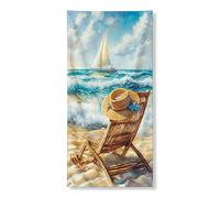 Bannières décoratives pour porte d'entrée avec scène de plage, vagues, océan ensoleillé, art nautique, décoration de porte d'entrée, maison de plage d'été, décoration de bienvenue 91,4 x 183 cm