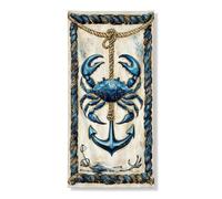 Bannières décoratives pour porte d'entrée en forme de crabe nautique, bleu côtier, décoration de porte d'entrée, intérieur ou extérieur, thème plage d'été, 91,4 x 183 cm
