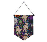 Bannières d'Halloween citrouille jaune à suspendre avec tige télescopique pour décoration extérieure pour festival et jour spécial