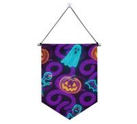 Bannières d'Halloween en forme de robot citrouille orange à suspendre avec tige télescopique fanions bannières drapeaux décorations de fête en plein air pour festival et jour spécial