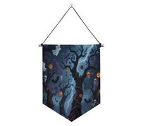 Bannières d'Halloween Horreur Black Dead Tree à suspendre avec barre télescopique drapeaux pour décoration extérieure dernière intervention pour bureau, école, salle de classe, chambre à coucher
