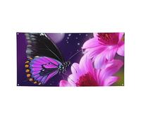 Bannières et panneaux avec papillons violets et fleurs - Bannière personnalisée avec œillets - Toile de fond d'anniversaire - Toile de fond pour mariage - Taille M