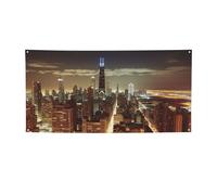 Bannières et panneaux de Chicago City pour extérieur et intérieur - Bannière personnalisée avec œillets - Toile de fond d'anniversaire - Toile de fond pour mariage - Taille M