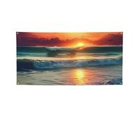 Bannières et panneaux de coucher de soleil sur la mer - Bannière personnalisée avec œillets - Toile de fond d'anniversaire - Toile de fond pour mariage - Taille M