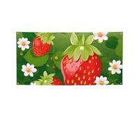 Bannières et panneaux de fraises et de fleurs pour extérieur et intérieur - Bannière personnalisée avec œillets - Toile de fond d'anniversaire - Toile de fond pour mariage - Taille M