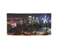 Bannières et panneaux de nuit de New York pour extérieur et intérieur - Bannière personnalisée avec œillets - Toile de fond d'anniversaire, affiche de fond pour mariage - Taille M