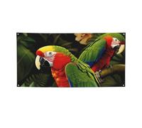 Bannières et panneaux de perroquet tropical pour extérieur et intérieur - Bannière personnalisée avec œillets - Toile de fond d'anniversaire - Toile de fond pour mariage - Taille M